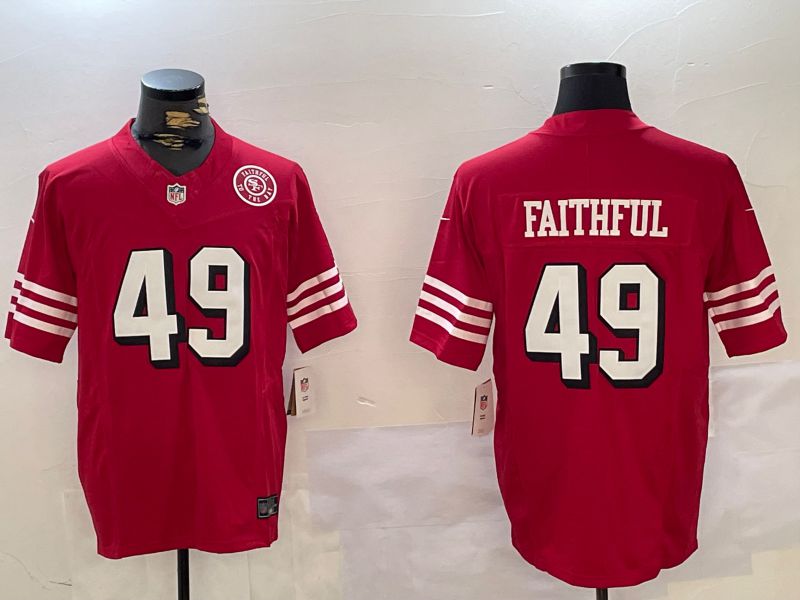 Men San Francisco 49ers #49 Faithful Red Three generations 2024 Nike Vapor Limited NFL Jersey style 2